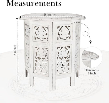 The Wooden Town Handcrafted White Wood End Table - Antique Finish, Small Accent Table 18"x18" for Living Room, Bedroom, Sofa Side or Nightstand Use