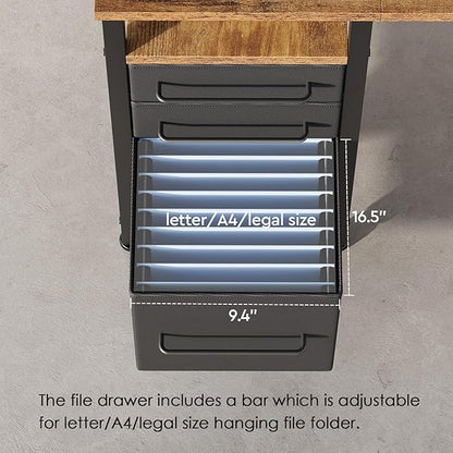 Ｍａｉｈａｉｌ Maihail Small Desk with Drawers, 40 inch Computer Desk with Shelves, Writing Desk with Storage, Small Office Desk with Metal Frame, Rustic Brown