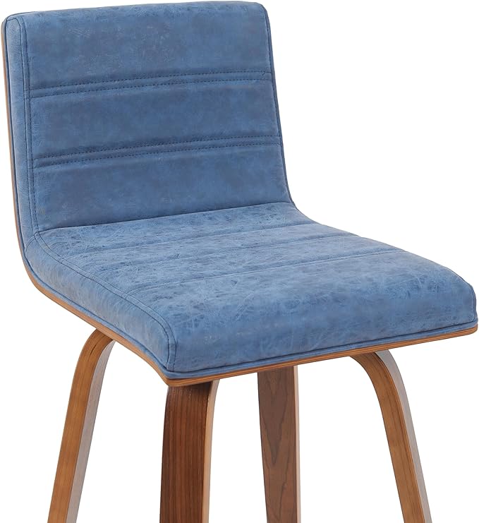 Vienna Modern Counter Height Swivel Bar Stool with Vintage Blue Upholstered Seat and Walnut Finished Wood Frame Set of 4
