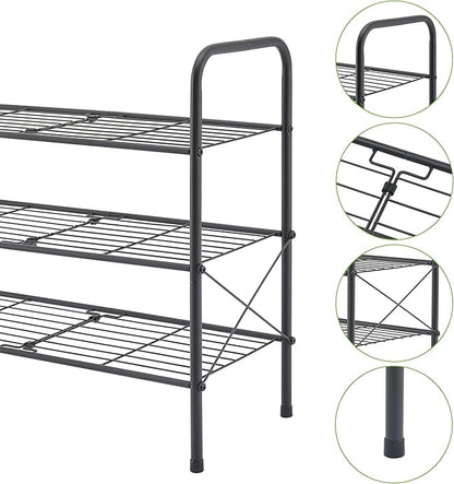 Hoctieon 3 Tier Mesh Style Shoe Rack, Entryway Shoe Shelf, Shoe Storage Organizer, Shoe Rack for Closet, Space Save for Bathroom, Garage, Hallway, Bedroom, Living Room, Black
