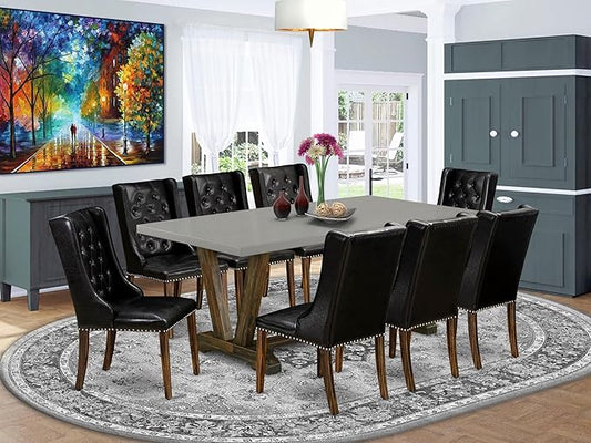 East West Furniture V797FO749-9 9 Piece Dining Room Set Includes a Rectangle Kitchen Table with V-Legs and 8 Black Faux Leather Upholstered Parson Chairs, 40x72 Inch, Multi-Color