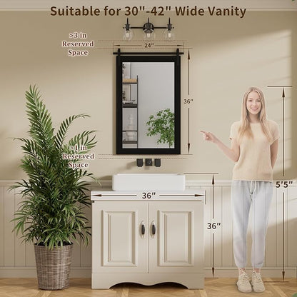 Black Farmhouse Mirror - 24x36INCH Wood Framed Square Bathroom Mirror for Vanity, Barn Door Style Wall Mounted Dresser Decor Living Room Bedroom Vertical