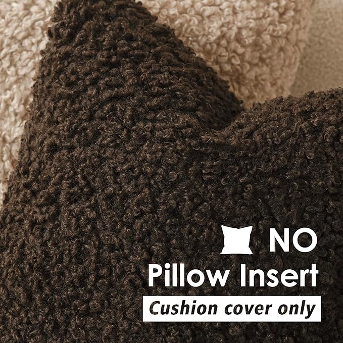 Foindtower 2 Pieces 22x22 Inch Dark Brown, Faux Fur Throw Pillow Cover Accent Sherpa Furry Pillow Covers Fuzzy Soft Pillowcases Cozy Sheepskin Decorative Fleece Cushion Case for Bed Couch Living Room