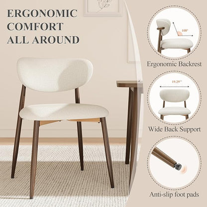 Dining Chairs Set of 2, Ergonomic Fabric Upholstered Seating with Wood Look Metal Legs and Anti Slip Pads, for Home and Restaurant Use, Beige