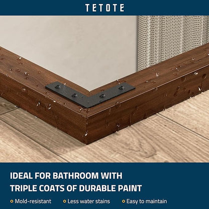 TETOTE 18 x 26 Walnut Wood Mirror for Bathroom Wall/Bedroom/Living Room/Entryway Farmhouse Rustic Bathroom Vanity Mirror for Over Sink Waterproof (Horizontal/Vertical Mounted)