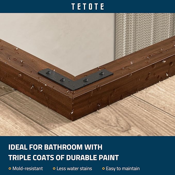 TETOTE 72 x 36 Walnut Wood Mirror for Bathroom Wall/Bedroom/Living Room/Entryway Farmhouse Rustic Bathroom Vanity Mirror Waterproof (Horizontal/Vertical Mounted)