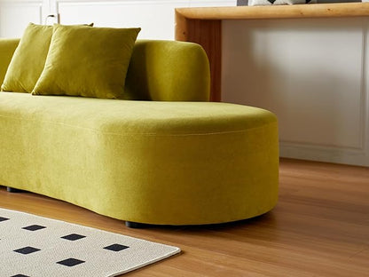 Container Furniture Direct 90" Curved Sofa with Throw Pillows, 4 Seater Luxury Velvet Couch with Half Moon Design and High-Density Foam, Ideal for Modern Living Room, Office & Apartment, Olive Green