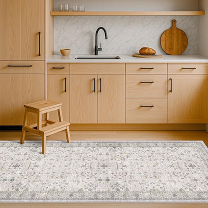 Non Slip Hallway Runner Rug - 2 x 10 Runner Rug, Washable & Waterproof 2x10 Kitchen Floor Mat - Extra Long Light Gray Neutral Farmhouse Boho Design Décor