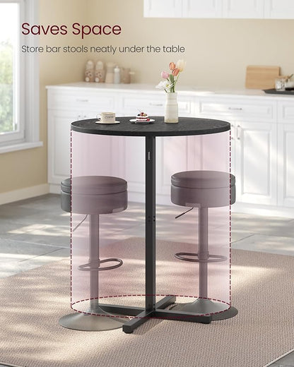 VASAGLE Round Cocktail Table, High Top Bar Pub Table with Metal Frame and Cross Base, for 2-3 People, Modern, Easy to Assemble, 23.6 x 23.6 Inches, Ebony Black ULBT361B01V1