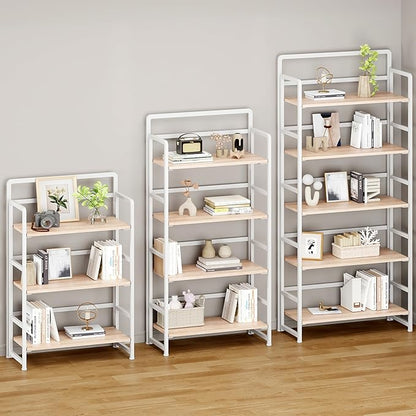 No Assembly Folding Bookshelf, 4 Tiers Collapsible Book Shelf for Home Office, Vintage Wood Foldable Bookcase Storage Organizer for Living Room Bedroom (Beige)