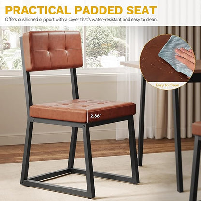 DWVO Modern Dining Chairs Set of 2 Brown Upholstered Kitchen Chairs with Faux Leather Cushion Seat and Heavy Duty Metal Leg for Kitchen Living Room Restaurant, Brown