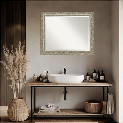 Amanti Art Bathroom Mirror for Over Sink, 27x33 Filigree Silver Rectangle Vanity Mirror, Large Traditional Frame, Hangs Horizonally and Vertically, Bathroom Wall Decor, Beveled Edge