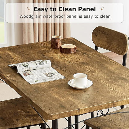 VECELO Kitchen Table Chairs Set for 4, 5 Piece Wood Dining Room Table with 4 Chairs, Perfect for Small Spaces, Compact Kitchen, Breakfast Nook, Brown