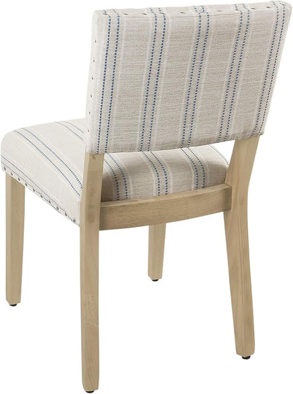 Homepop Home Decor | Upholstered Dining Chairs | Dining Chairs Set of 2 with Nailhead Trim | Decorative Home Furniture, Blue and White Stripes