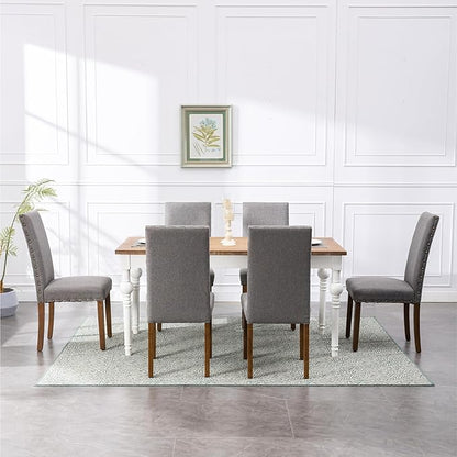 Parsons Kitchen Dining Chair Set Room Modern Upholstered Stylish Fabric High Back with Bronze Nailhead Trim