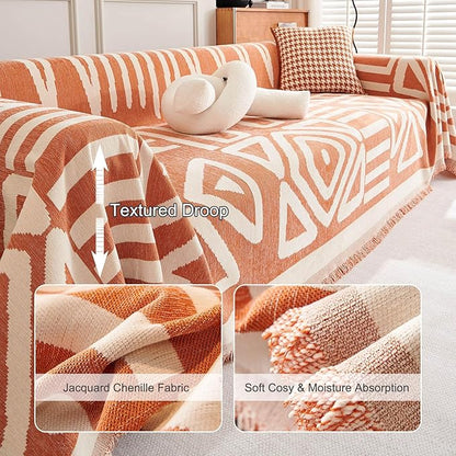 STACYPIK Reversible Caramel Sofa Cover Boho Triangle Couch Covers Non Slip Multi-use Furniture Protector for 2 Cushion Couch Jacquard Sofa Slipcovers Loveseat Couch Cover for Dog Pet-Friendly-71X118IN