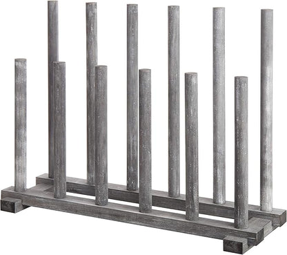 MyGift Coastal Graywashed Solid Wood Floor Standing Boot Holder Rack, Wooden Entryway Shoe Storage Organizer Stand Holds 6 Pairs of Tall and Short Boots