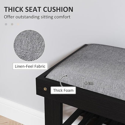 HOMCOM Bamboo Shoe Bench, 3-Tier Entryway Bench with Storage and Cushion, Shoe Organizer for Entryway, Hallway, Holds Up to 331 lbs, 35.4 x 11.4 x 19.3 Inches, Black