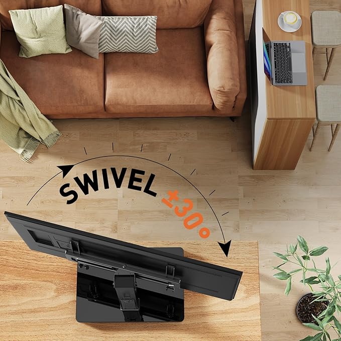 Perlegear Universal Swivel TV Stand with Power Outlet, Tabletop TV Stand for 32–60,65 Inch TVs up to 88 lbs, Tempered Glass TV Mount Stand Base with Height Adjustment, Tilt, Max VESA 400x400mm,PGTVS27