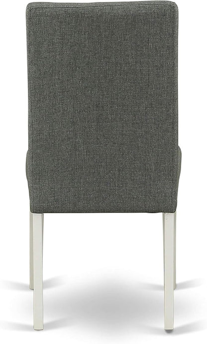 East West Furniture AMDR3-LWH-07 3 Piece Dining Table Set for Small Spaces Contains a Round Kitchen Table with Pedestal and 2 Gray Linen Fabric Upholstered Chairs, 36x36 Inch, Linen White