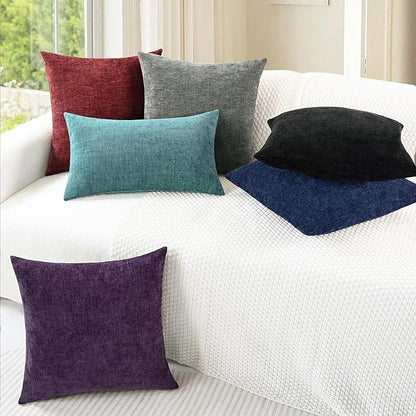 CaliTime Throw Pillow Covers Decorative 26 X 26 Inches Pack of 2 Cozy Chenille Cushion Cases for Couch Sofa Bed Living Room Home Plum Purple