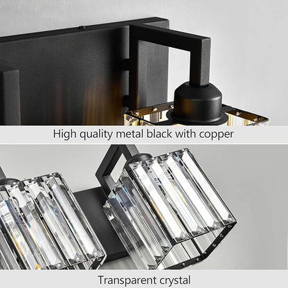 Modern Crystal Bathroom Vanity Light - 5-Lights Black Modern Crystal Wall Lamp for Bathroom Vanity Lighting