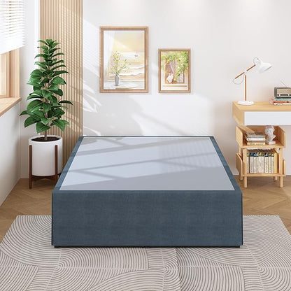 18 Inch King Bed Frame with Storage Bed Cover Skirt, Heavy Duty Metal Full Platform Bed Frame No Box Spring Needed, Easy Assembly, Noise Free, Black and Blue
