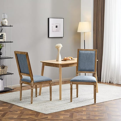 Christopher Knight Home Regina French Country Dining Chairs Set of 2, Wooden Dining Room Chair, High Back Kitchen Side Chair, Fabric Upholstered Armless Extra Seat, Slate Blue