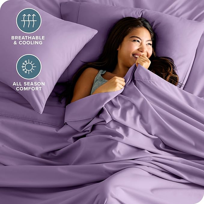 Bare Home Queen Sheet Set - Luxury 1800 Ultra-Soft Microfiber - Double Brushed - Deep Pockets - Easy Fit - 4 Piece Set - Bedding Sheets & Pillowcases (Queen, Lavender)