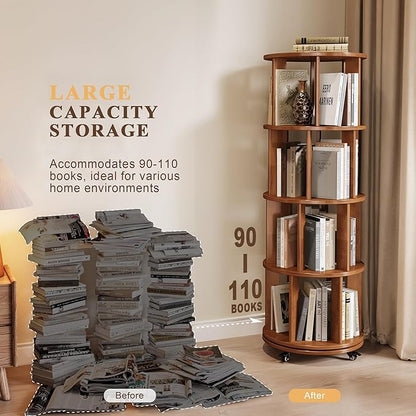 4-Tier Rotating Bookshelf, 360° Spinning Stackable Bookcase, Freestanding Bookshelf for Home Office Study Room Bedroom Living Room