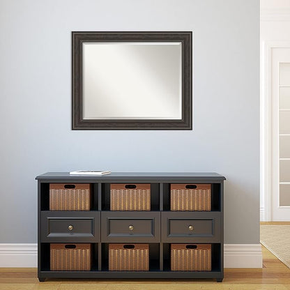 Amanti Art Brown Wall Mirror 28x34 Shipwreck Greywash Rectangle Bathroom Mirror for Wall Decor Living Room, Large Traditional Frame, Hangs Horizonally and Vertically, Bathroom Decor, Beveled Edge