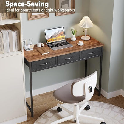 WOHOMO Computer Desk with Drawers, 39.3 Inch Bedroom Desk with Storage, Home Office Desk for Room Spaces, Modern Work Writing Study Tables, Rustic