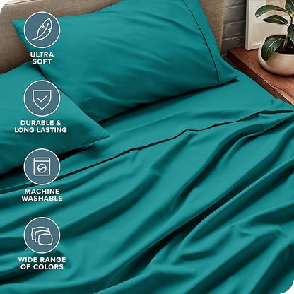 Bare Home Full Sheet Set - Luxury 1800 Ultra-Soft Microfiber Full Bed Sheets - Double Brushed - Deep Pockets - Easy Fit - 4 Piece Set - Bedding Sheets & Pillowcases (Full, Emerald)