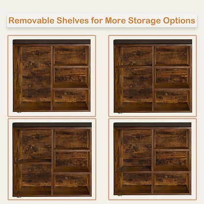 DINZI LVJ Shoe Bench, Entryway Storage Bench with Drawer and 8 Cubbies, Cubby Shoe Rack with Adjustable Shelves, Shoe Organizer Cabinet for Living Room, Bedroom, Mudroom and Garage, Rustic Brown
