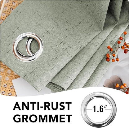 H.VERSAILTEX Linen Blackout Curtains 54 Inches Long 100% Absolutely Blackout Thermal Insulated Textured Linen Look Curtain Draperies Anti-Rust Grommet, Energy Saving with White Liner, 2 Panels, Sage