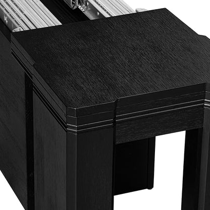 X07EL-BC6-35 - 10-Pc Kitchen Table Set a Rectangular Dining Table with a coffee Table wooden Bench & 7 Doeskin Linen Fabric Dining Chair, 39x120 Inch, Wire Brushed Black