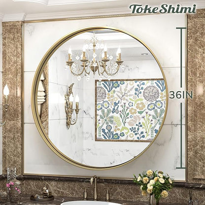 TokeShimi Round Gold Mirror 36 Inch Round Bathroom Mirror for Wall with Non-Rusting Aluminum Alloy Brushed Gold Matte Metal Frame Modern Circle Mirror Fit in Minimalist Multi Style Home Decor