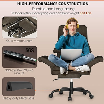 ELABEST C39 Cross Legged Office Chair with Footrest & Convertible Armrests - Pet-Friendly XL Home Desk Chair, Ergonomic Recliner with Lumbar Pillow, Criss Cross Design, Big and Tall Executive Chair