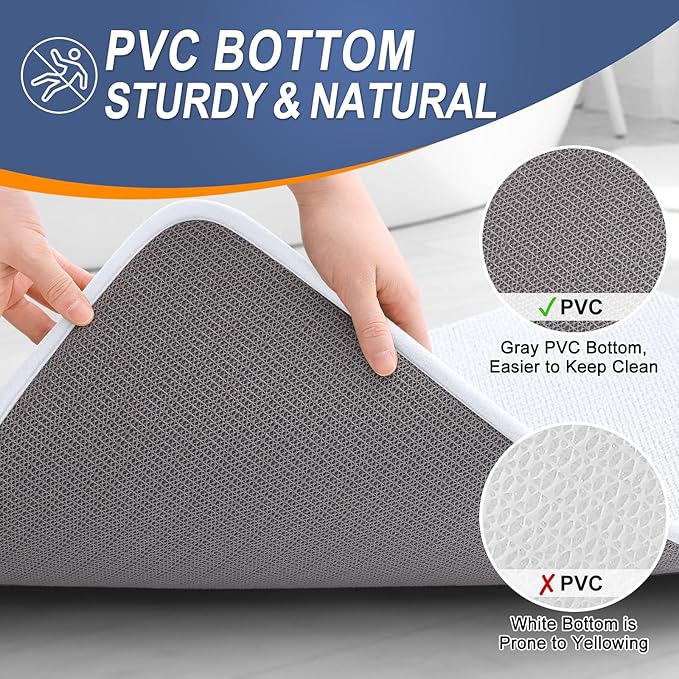 OLANLY Thick Memory Foam Bath Mat Rug 59x24, Extra Soft Absorbent Bathroom Rug, Quick Dry Bath Mats, Non-Slip, Machine Washable Carpet for Bathroom, Tub and Shower, Home Decor Accessories, White