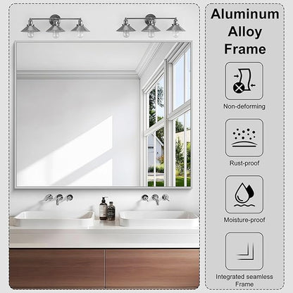 KOCUUY Silver Bathroom Mirror, 40"x48" Large Rectangular Mirror with Metal Frame, Brushed Nickel Vanity Mirror with Modern Design for Bathroom, Living Room, Entryway, Hang Horizontal/Vertical