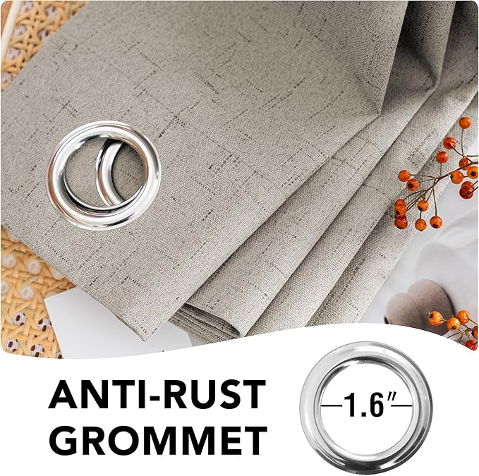 H.VERSAILTEX Linen Blackout Curtains 72 Inches Long 100% Absolutely Blackout Thermal Insulated Textured Linen Look Curtain Draperies Anti-Rust Grommet, Energy Saving with White Liner, 2 Panels, Stone
