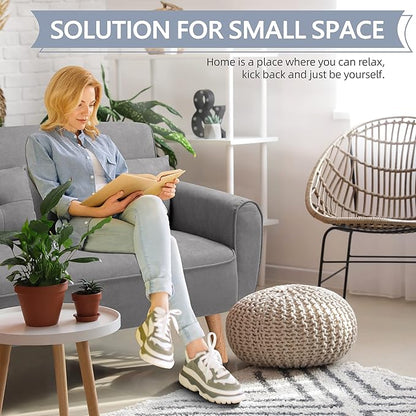 Shintenchi Small Modern Loveseat Couch Sofa, Mid Century Fabric Upholstered 2-Seat Sofa Couch Love Seats Furniture for Small Space,Living Room,Studio,Apartment with 2 Pillows,Light Grey