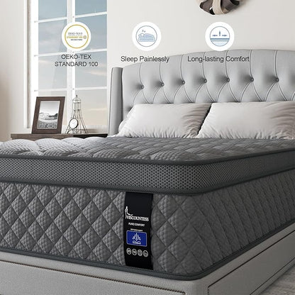 Twin Hybrid Mattress, 10 Inch Medium Mattress Euro Top for Back & Lumbar Support, Individual Pocket Spring Bed for Motion Isolation & Pressure Relief
