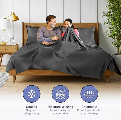Kickoff Viscose Bamboo Sheets California King Size 4-pc 100% Organic Bamboo Viscose Bed Cooling Sheets Cal King Set Cool Bedding for hot Sleepers Sheet, Flat, Fitted, Pillowcases (Pewter, CK)