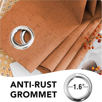 H.VERSAILTEX Linen Blackout Curtains Durable Thick Textured Linen Look 100% Blackout Patio Door Curtain Anti Rust Grommet Extra Wide Sliding Door Curtain Panel, Orange, W100 x L84 inch