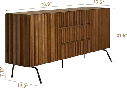 NTC Veil Sideboard with 2 Doors and 3 Drawers, Buffet Cabinet with Vertical Groove Design and Metal Legs, Storage Cabinet for Living Room, and Entryway, Effortless Assembly - Rustic Oak