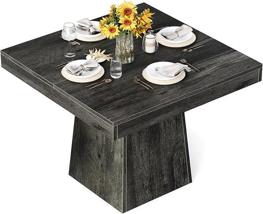 LITTLE TREE Dining Table for 4 People, 31.5-Inch Square Small Kitchen Table, Farmhouse Dinner Table with Sturdy Pedestal Base for Restaurant, Dining Room, Living Room, Grey