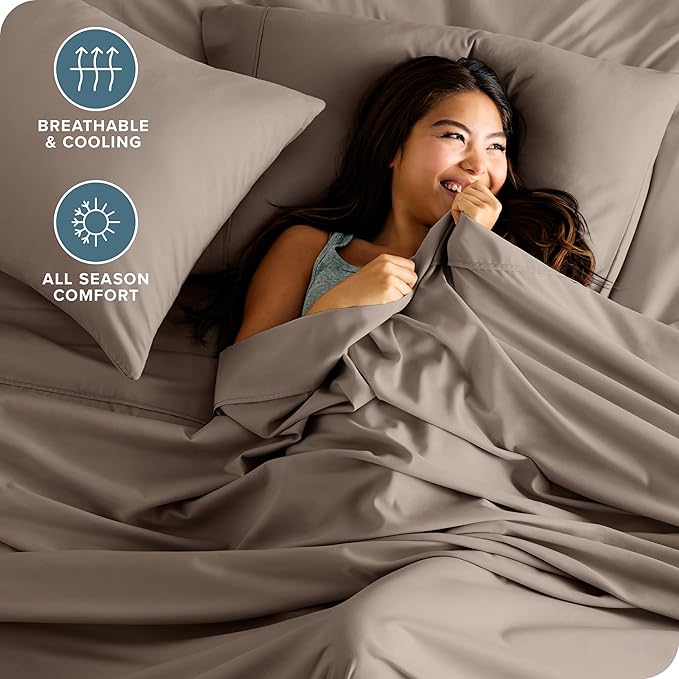 Bare Home California King Sheet Set - 1800 Ultra-Soft Microfiber Cal King Bed Sheets - Double Brushed - Deep Pockets - Easy Fit - 4 Piece Set - Bed Sheets (California King, Taupe)