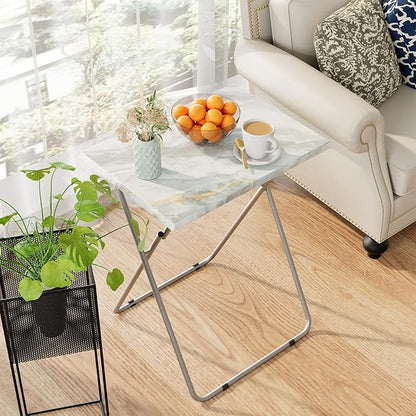 Folding TV Tray Table Set of 2,Dinner Snack Trays Table for Eating on Couch,Portable Metal Dinner Table for Small Sofa Bedside Tables with Light Weight, 15 x 18.9 x 26 in(Smoky Grey,2PCS)