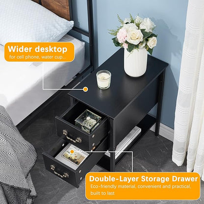 VECELO End Tables,Narrow Nightstand with Drawers and Storage Shelf,Modern Night Stand for Small Spaces, Living Room,Bedroom